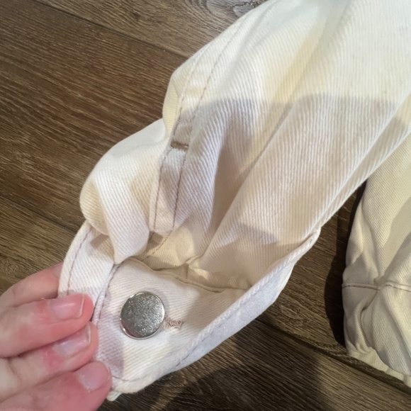 Zara Women's White Denim Jean Jacket with Gray Sweatshirt Removable Hood S NWT - Picture 5 of 10